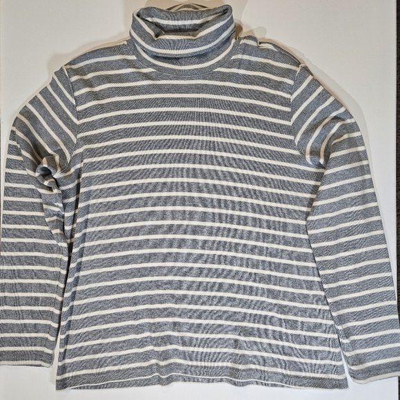L.L. Bean Tops - L.L.‎ Bean Turtleneck Womens XL Gray White Striped Cozy Knit Shirt Winter Top